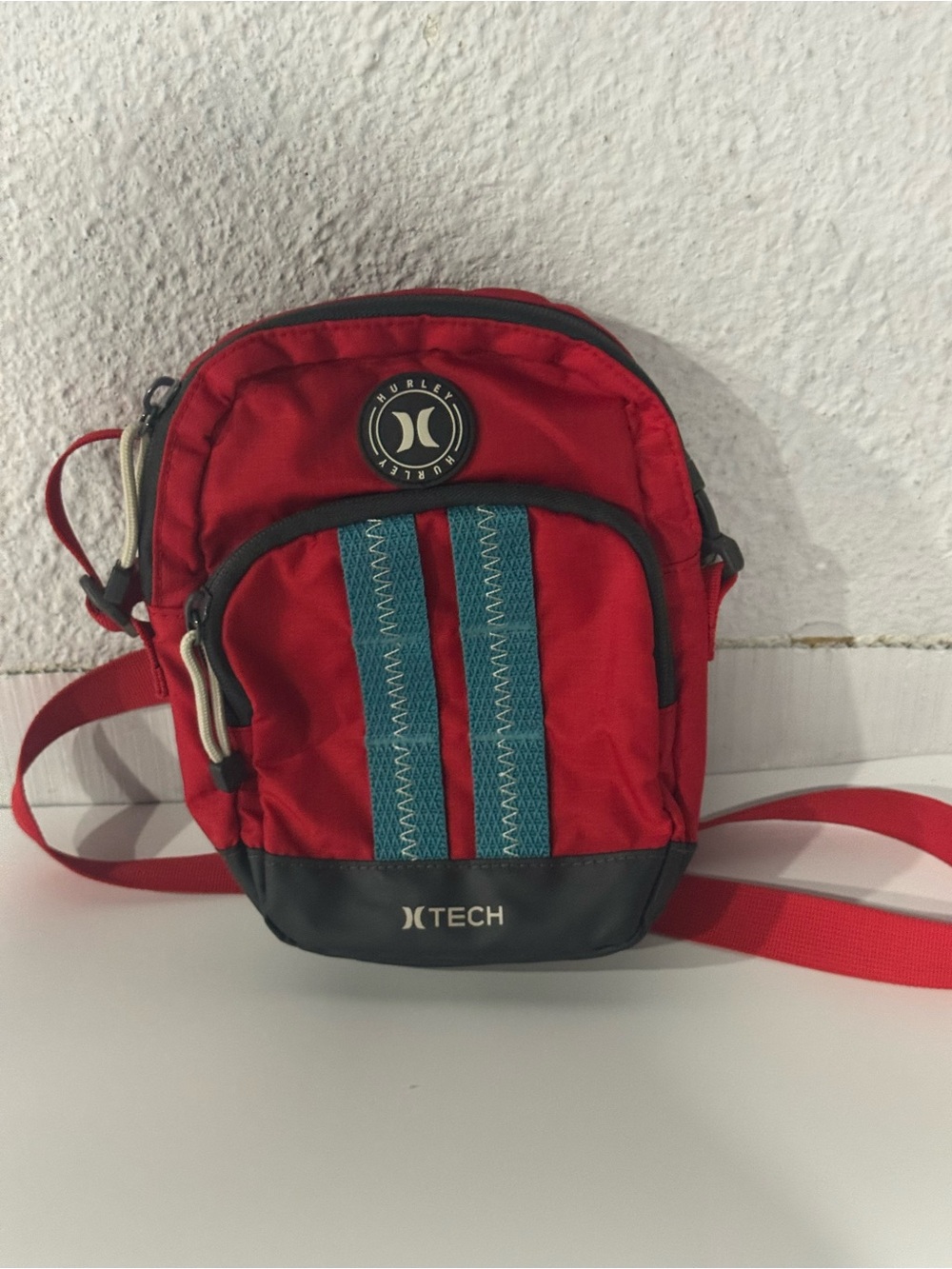 Hurley Red Belt Bag with Teal Accent Stripes